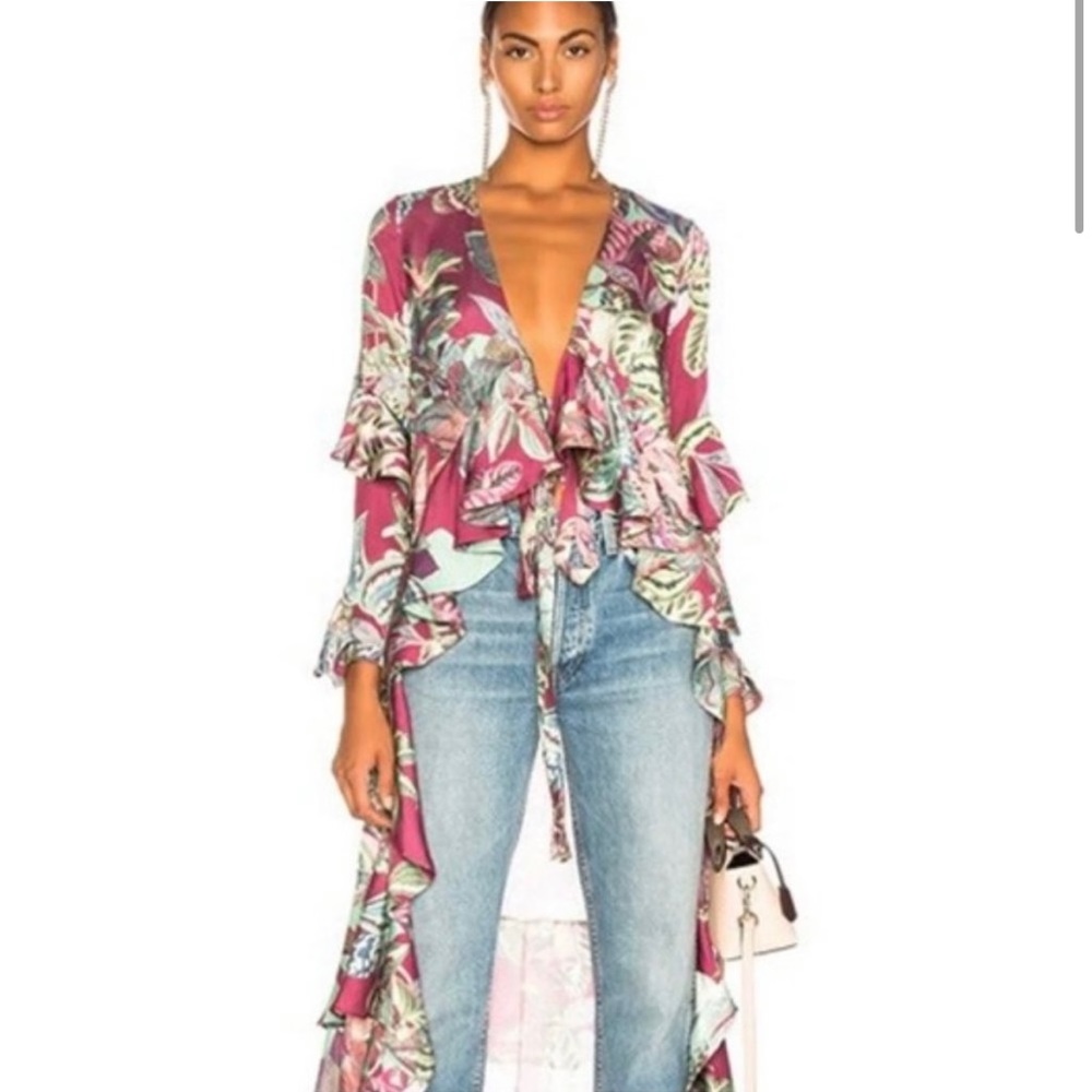 PatBo samba high low ruffle top